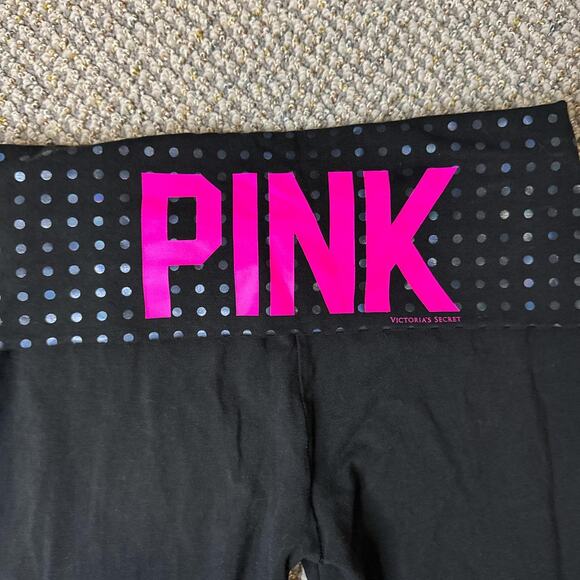 Cute vintage y2k VS PINK low rise fold over logo polka dot capri leggings - Picture 4 of 6